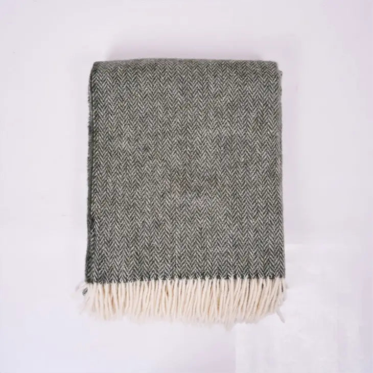 Wool Blanket - Herringbone - Green